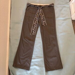 Y2K Vintage United Colors Of Benetton Brown Boot-Cut Pants with Printed Tie Belt